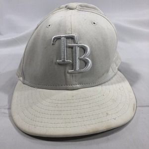 Tampa Bay Rays MLB New Era 59fifty 5950 Cap Fitted 7 1/2 Whiteout DISCOLORED Hat